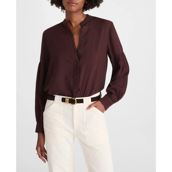 Madewell Tops - Madewell | NWOT Stand Collar Flannel Button Up Espresso Bean | Sz XXS